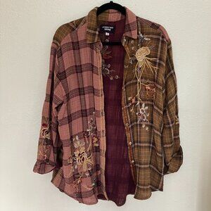 Johnny Was Two Tone Embroidered Button Down Shirt